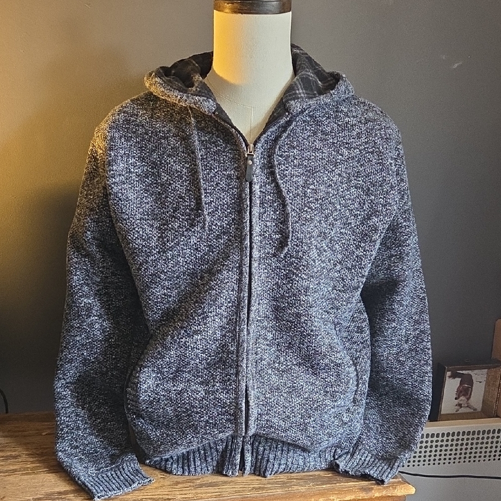 Point Zero Gold Fleece Fully Lined Zip Up Hoodie Knit Sweater Jacket Large